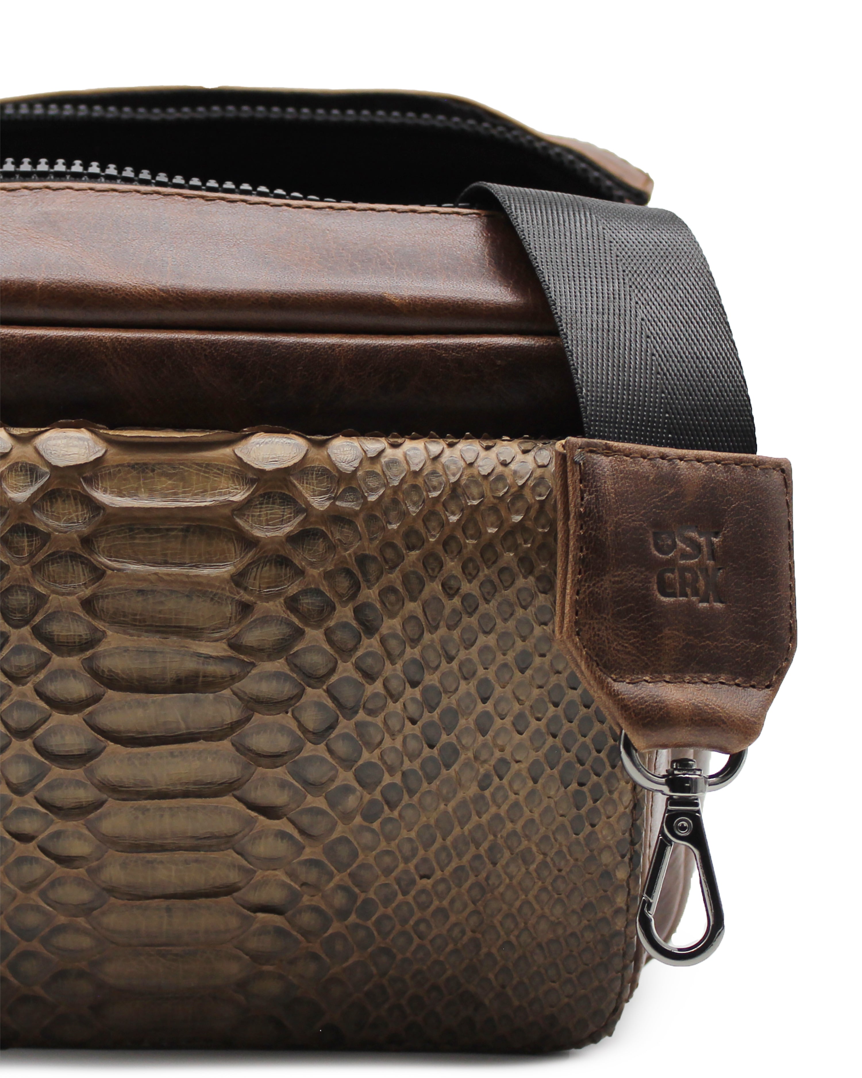 Crossbody Tule Pitón Cognac